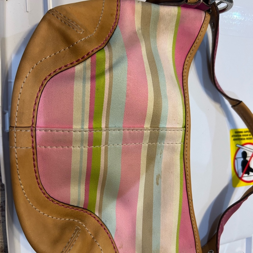 Coach Pink and Tan Striped Shoulder Bag